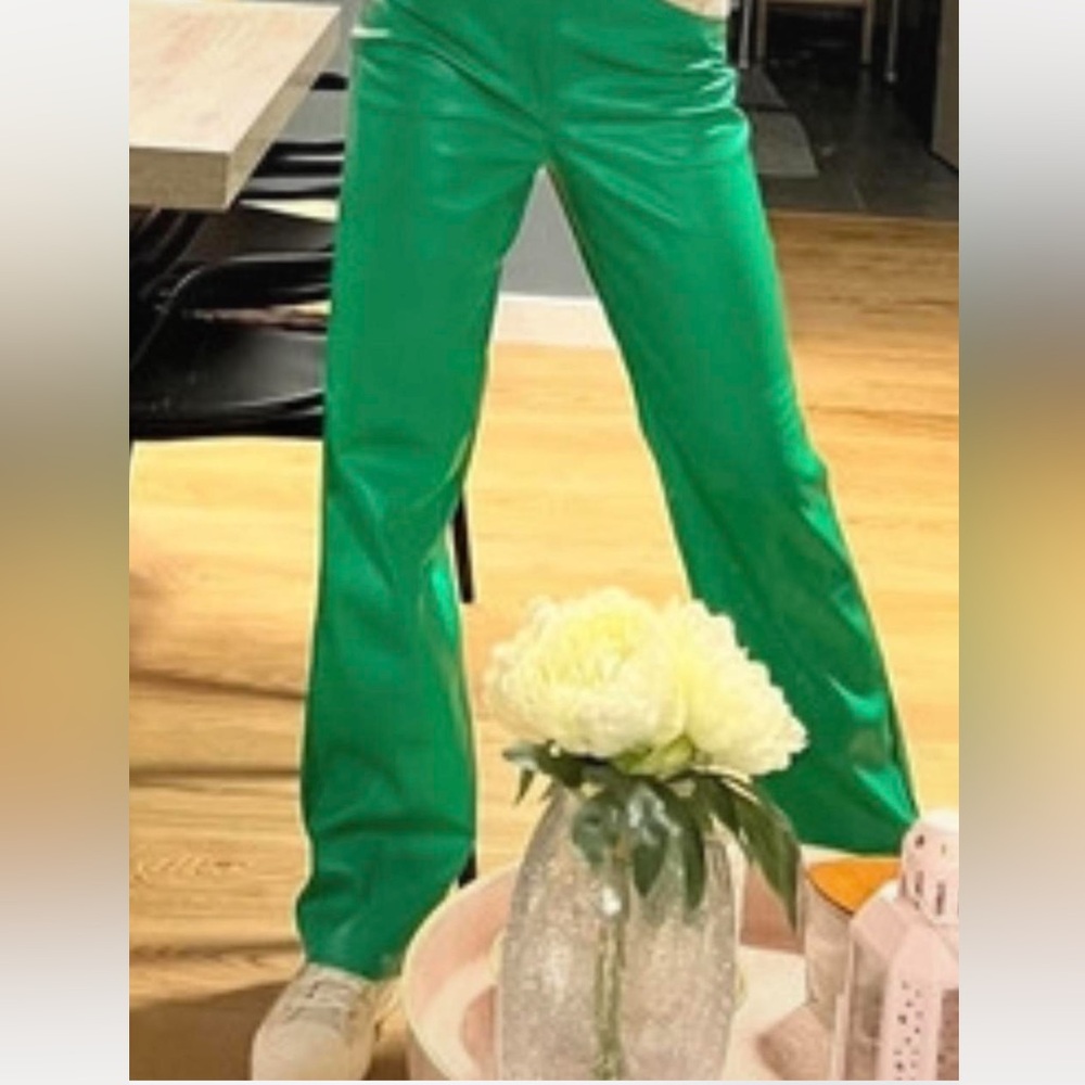 Vegan Leather Vibrant Green Women's Flare Pants in S